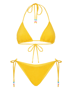 Woman yellow terry triangle bikini with charms