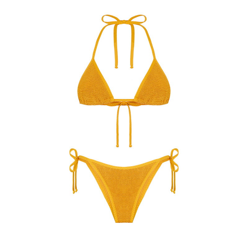 Ockerfarbener Crinkle-Triangel-Bikini für Damen