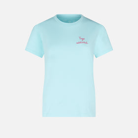 Damen-T-Shirt aus Baumwolle mit gesticktem „Yoga Addicted“-Schriftzug