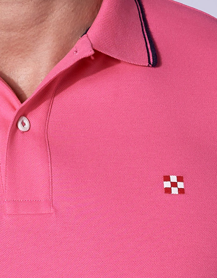 Pink fluo piquet polo with St. Barth check logo - MC2 Saint Barth