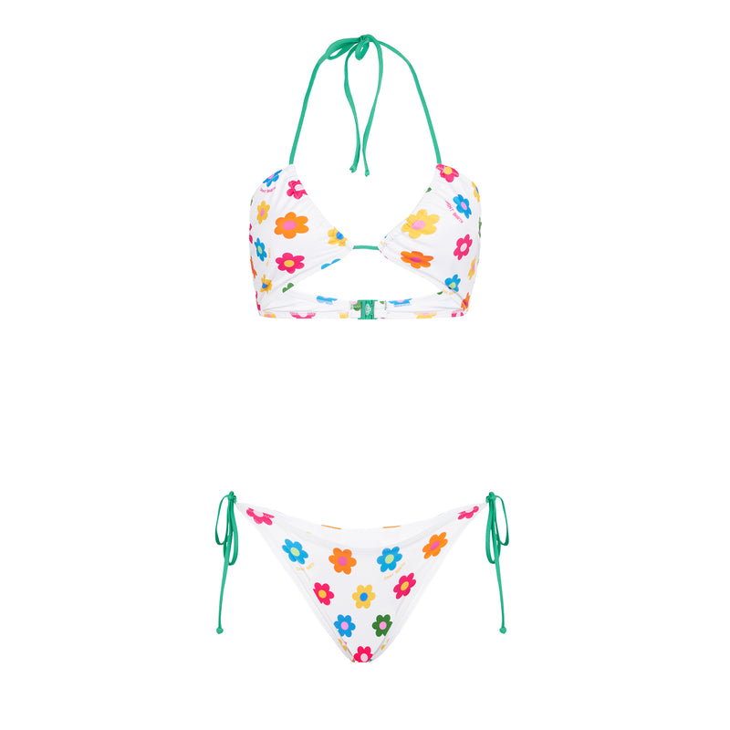 Woman bandeau bikini with daisy print