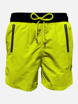 Costume da bagno con zip in tessuto leggero giallo fluo