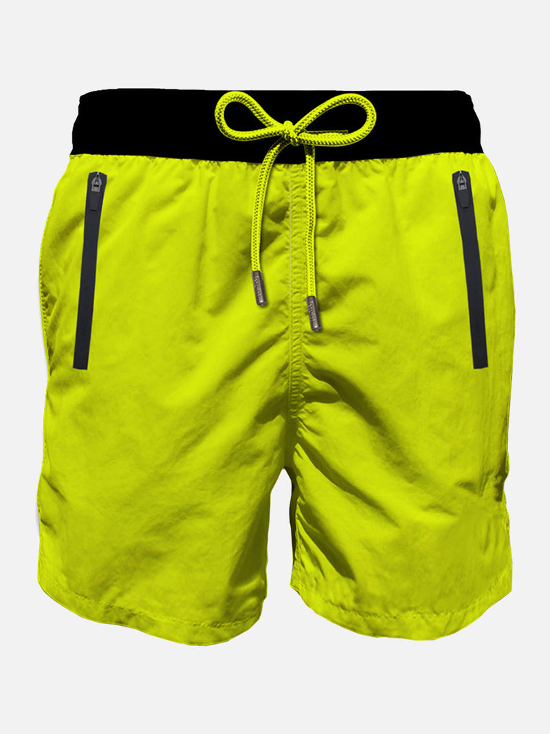 Costume da bagno con zip in tessuto leggero giallo fluo