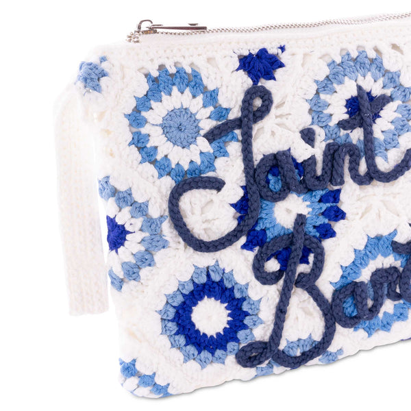 Weiße Parisienne-Häkelclutch mit Saint-Barth-Stickerei