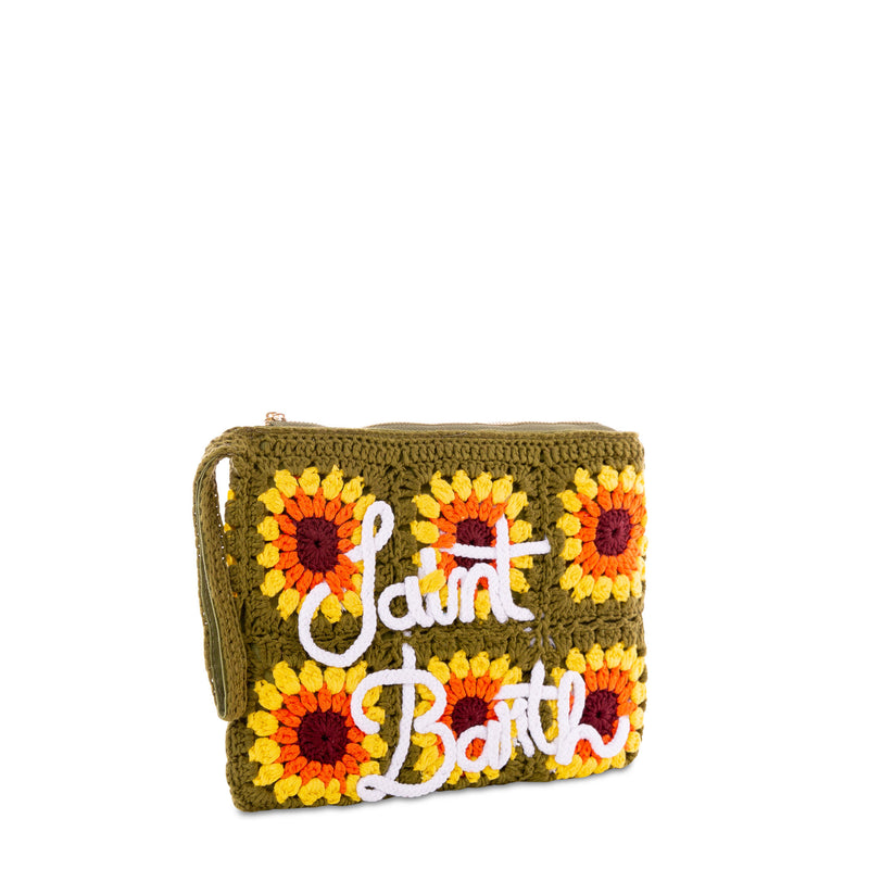 Pouch Parisienne all'uncinetto con ricamo girasole