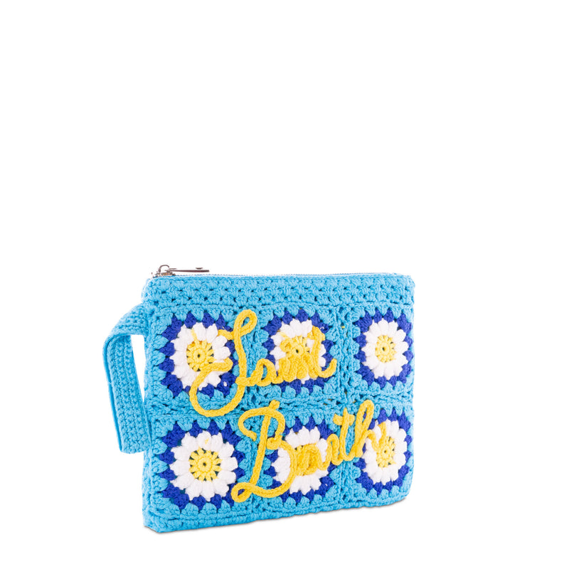 Parisienne crochet pouch bag with daisy embroidery