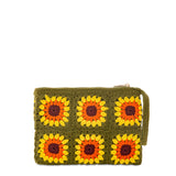 Pouch Parisienne all'uncinetto con ricamo girasole