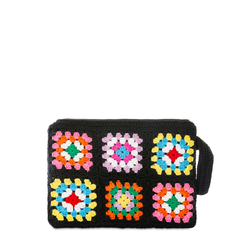 Pouch Parisienne crochet nera con ricamo Saint Barth