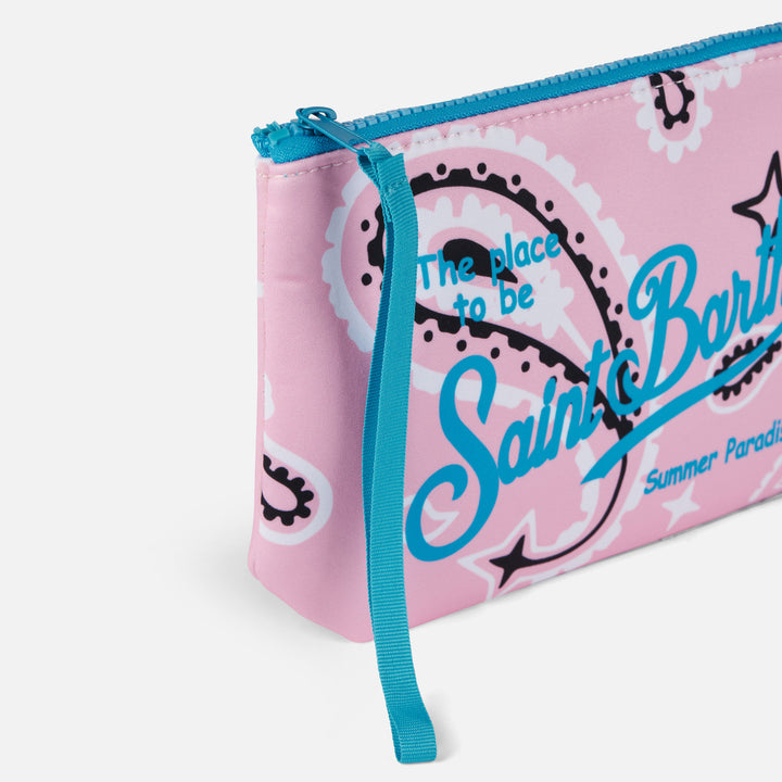 Aline scuba pochette with pink paisley print