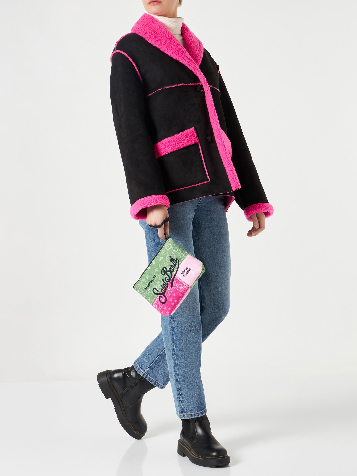 Aline Wollpochette mit Argyle-Print