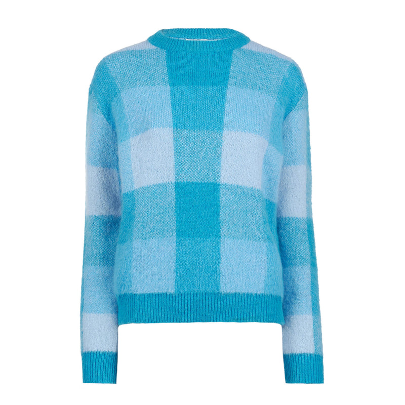 Woman brushed sweater with check pattern