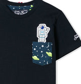 T-shirt da bambino con taschino stampato astronauta