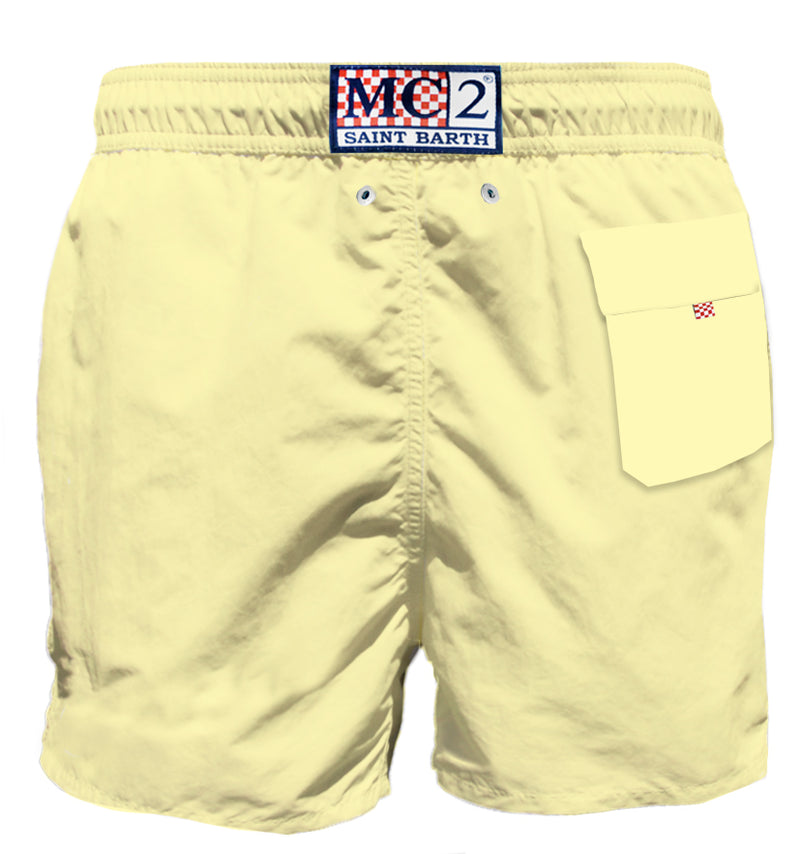 Pastellgelbe Herren-Badeshorts mit Tasche