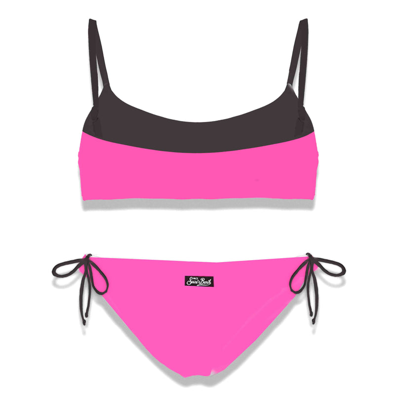 Bikini da bambina a bralette con grafica frontale St. Barth