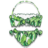 Girl bandeau bikini with banana leaves print