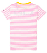 Woman pink striped t-shirt with Beach Girl embroidery