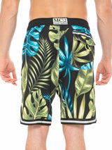 Tropical print swim shorts surf style