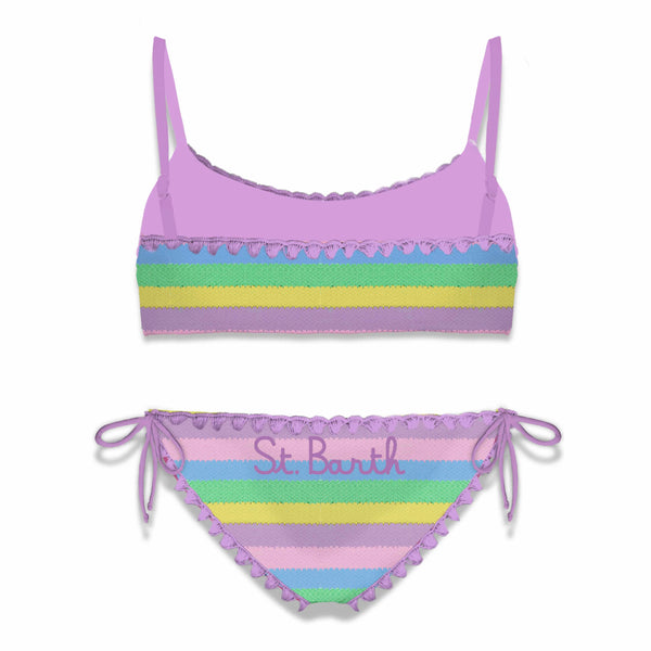 Girl bralette bikini with multicolor striped