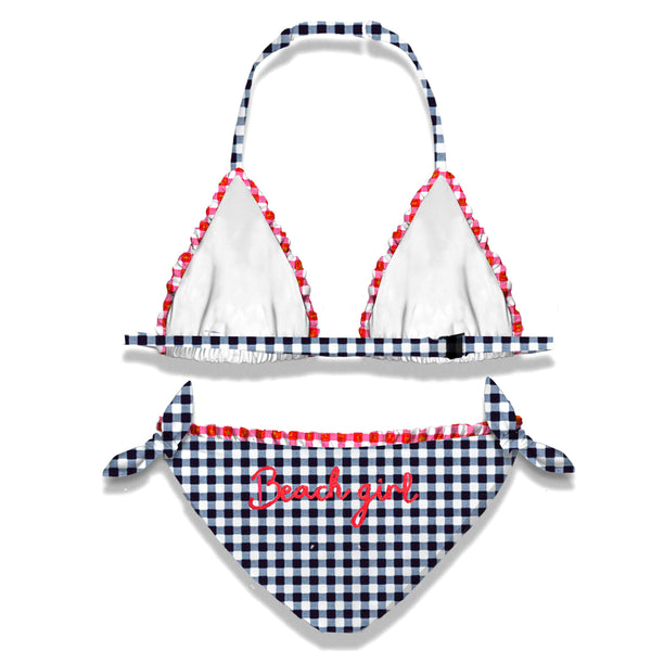 Girl gingham bikini with embroidery