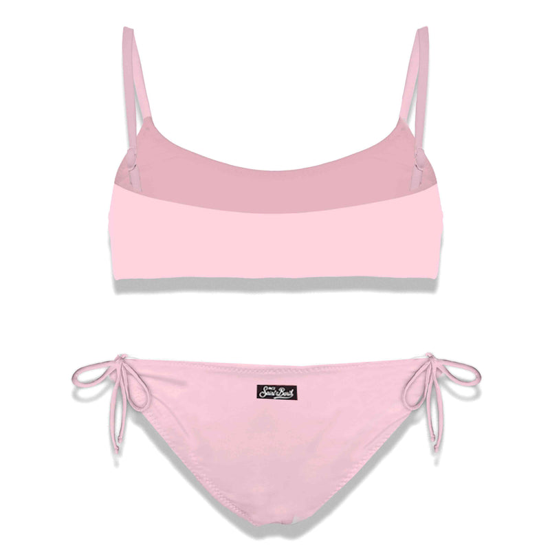 Bikini da bambina a bralette con logo St. Barth glitterato