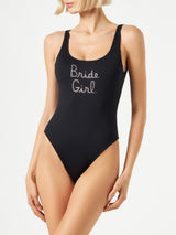 Woman one piece swimsuit with Bride Girl rhinestone embroidery