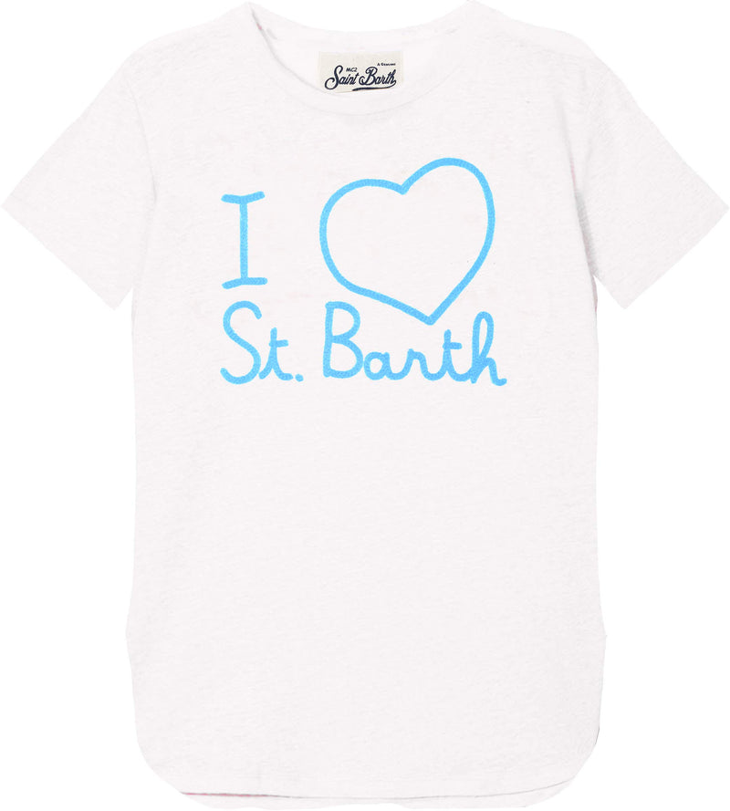 Linen t-shirt with Love St. Barth embroidery