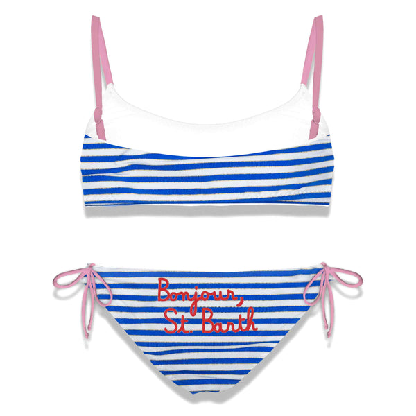 Mädchen-Bralette-Bikini mit Bonjour St. Barth-Stickerei