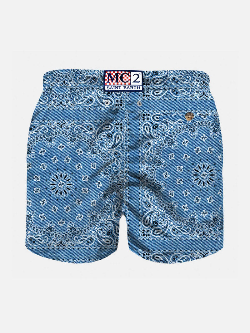 Costume da bagno da bambino in denim con stampa bandana