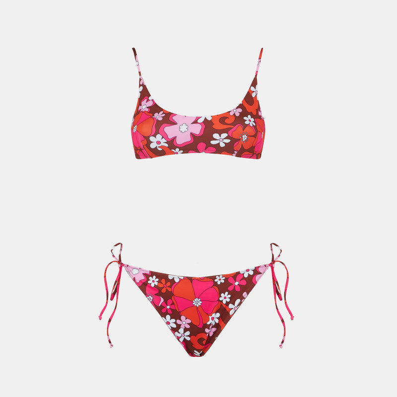 Bikini da donna a bralette con stampa floreale retrò