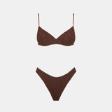 Brauner Bralette-Bikini für Damen in Crinkle-Optik mit Bügeln