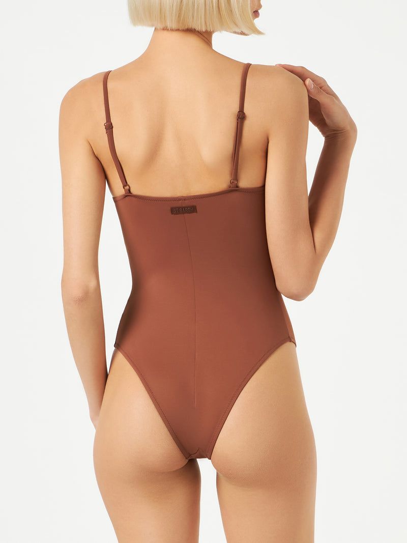 Woman underwired one piece swimsuit