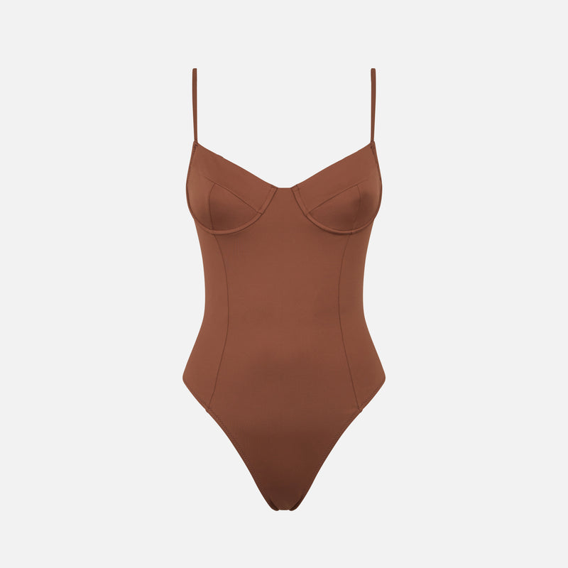 Woman underwired one piece swimsuit