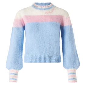 Maglione in misto alpaca garzato con maniche a sbuffo e ricamo St. Barth