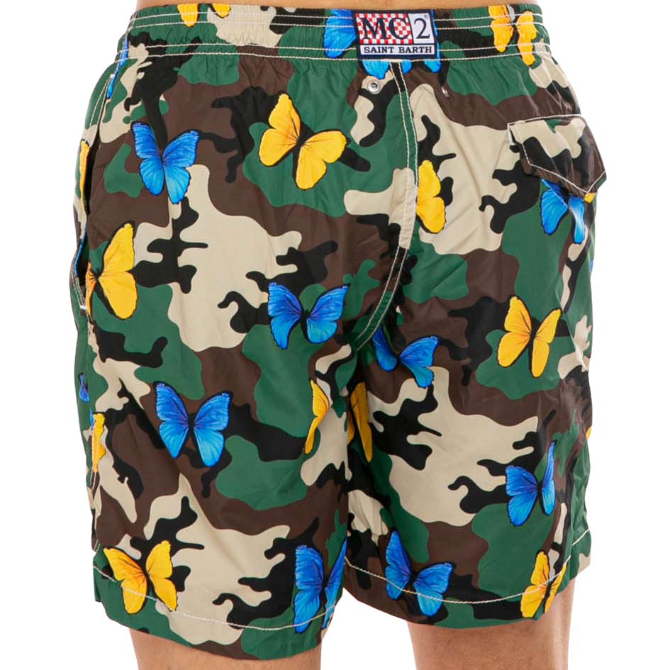 Light fabric man swim shorts butterfly and camouflage print - MC2 Saint Barth