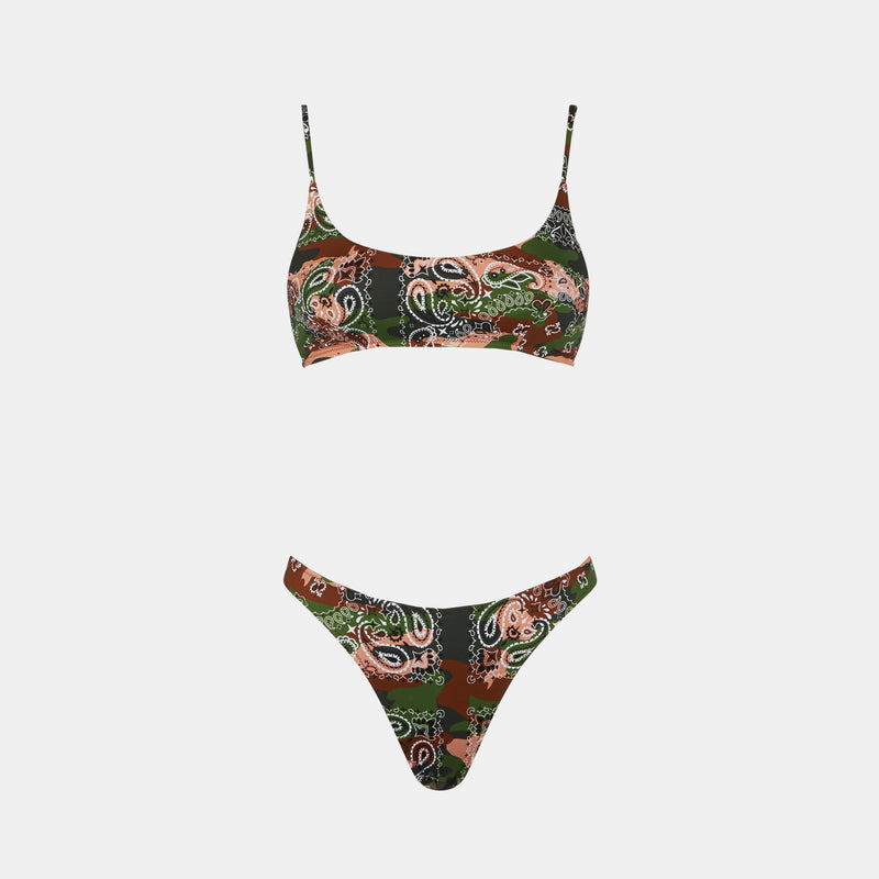 Bikini da donna a bralette con stampa bandana mimetica