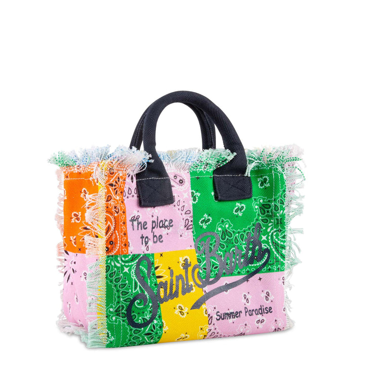 Multicolor bandanna print cotton canvas bag
