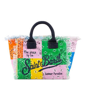 Multicolor bandanna print cotton canvas bag