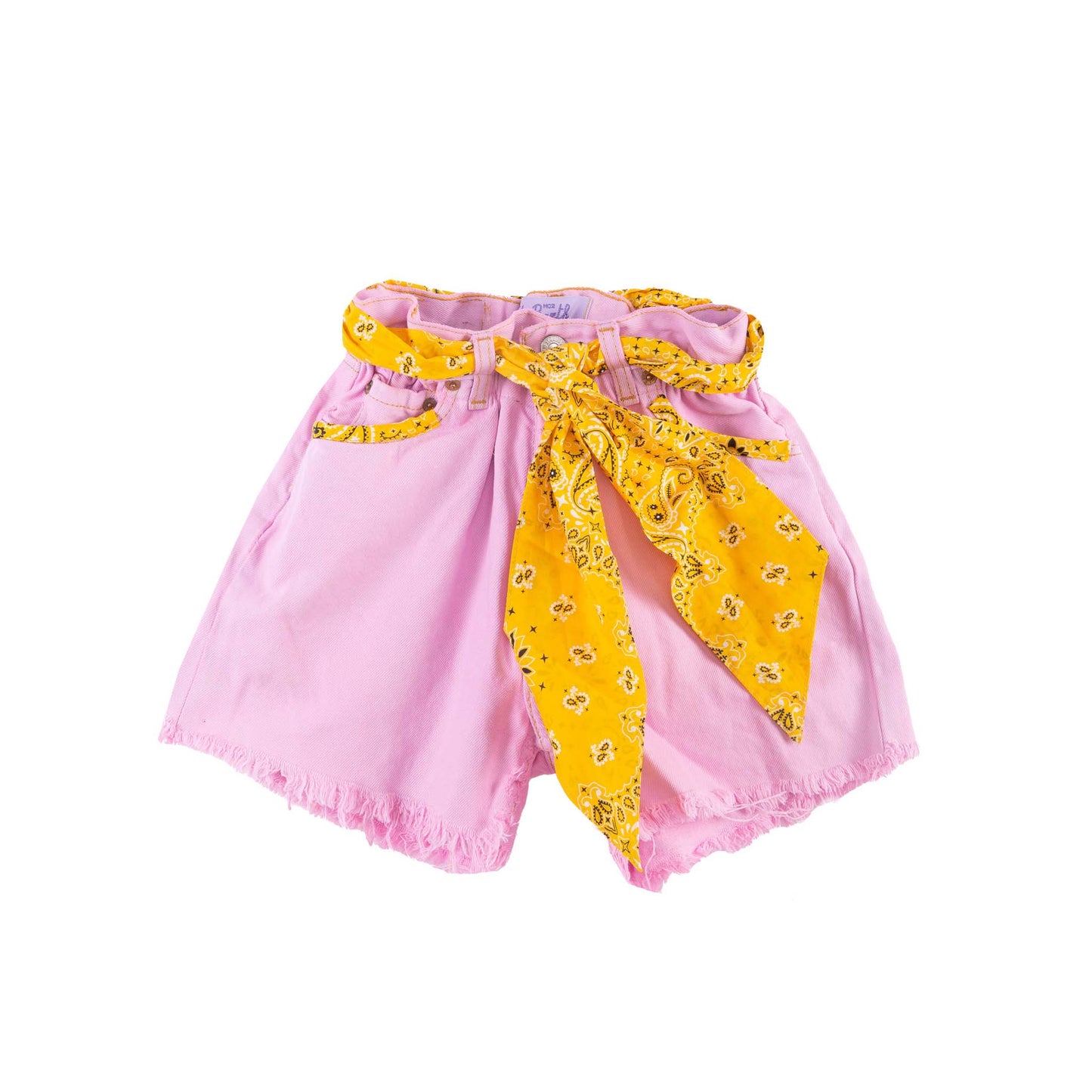 Girl upcycled denim shorts with embroidery