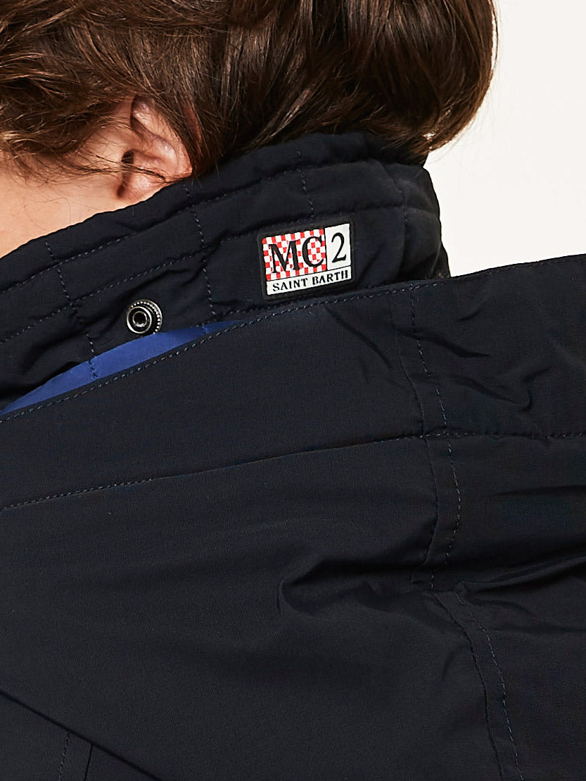 Blaue, marineblaue Parkajacke mit Kapuze Voyager