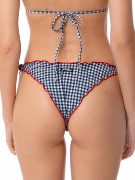 Damen-Swim-Slip mit Rüschen im Cheeky-Schnitt und Gingham-Print 