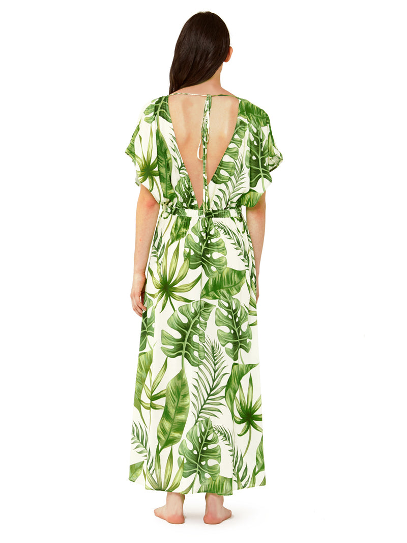 Tropical Leaves Print Long Dress