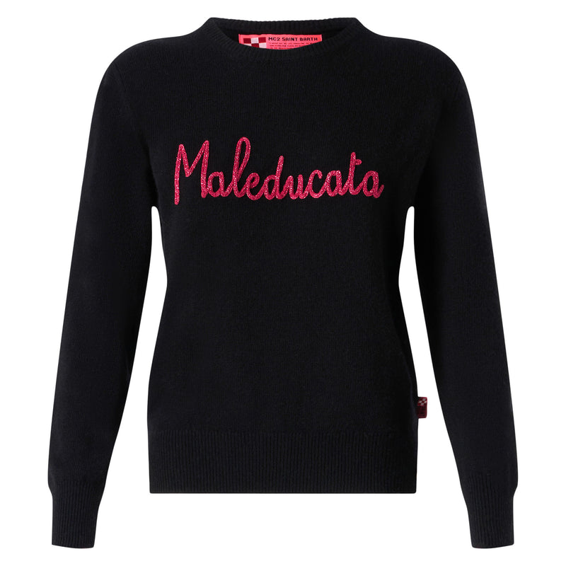 Maglia nera da donna ricamo lurex Maleducata