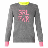 Grauer Damenpullover GIRL PWR mit Fluo-Stickerei und Fluo-Details