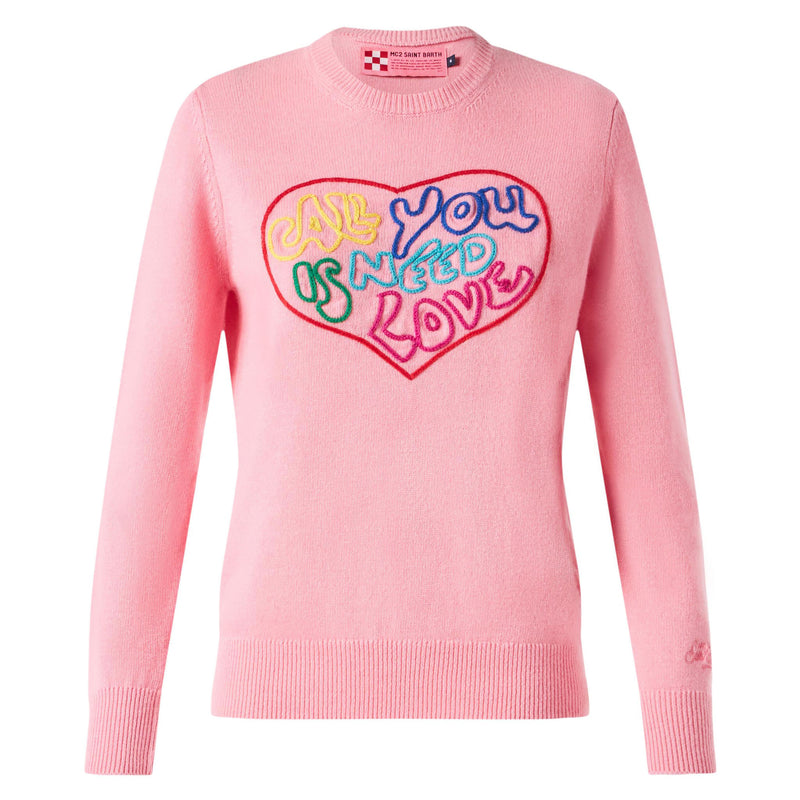 Woman pink sweater All you need is love embroidery