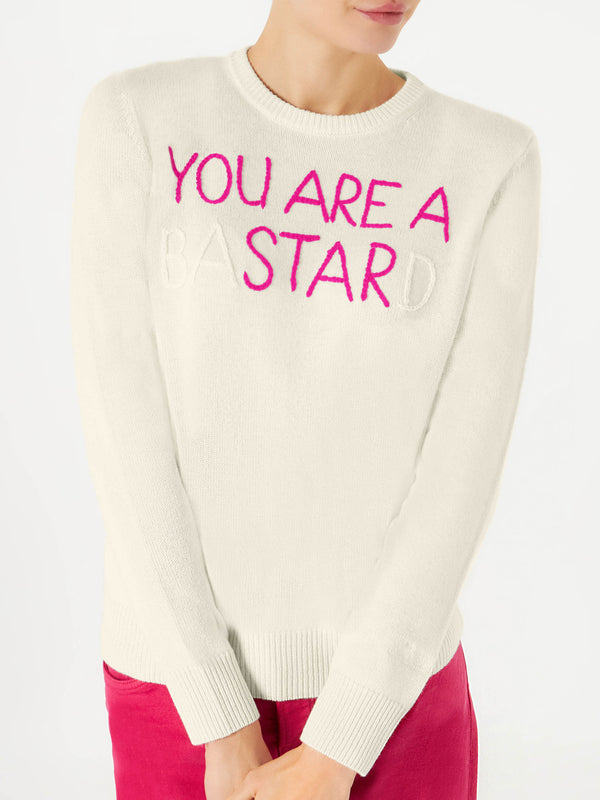 Maglia da donna bianco ricamo You are a (Ba)star(d)