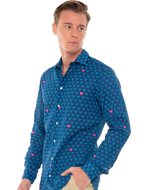 Man muslin cotton Sikelia shirt with rooster print