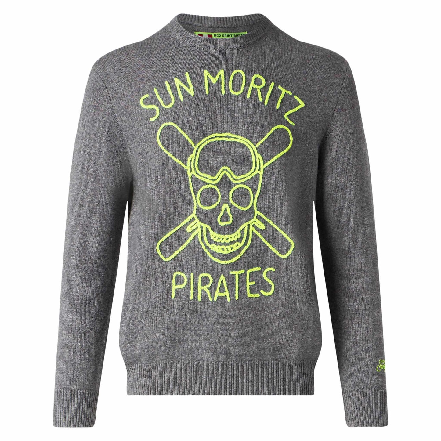 Man grey sweater Sun Moritz Pirates fluo embroidery - MC2 Saint Barth