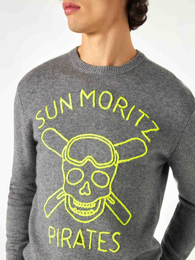 Man grey sweater Sun Moritz Pirates fluo embroidery - MC2 Saint Barth