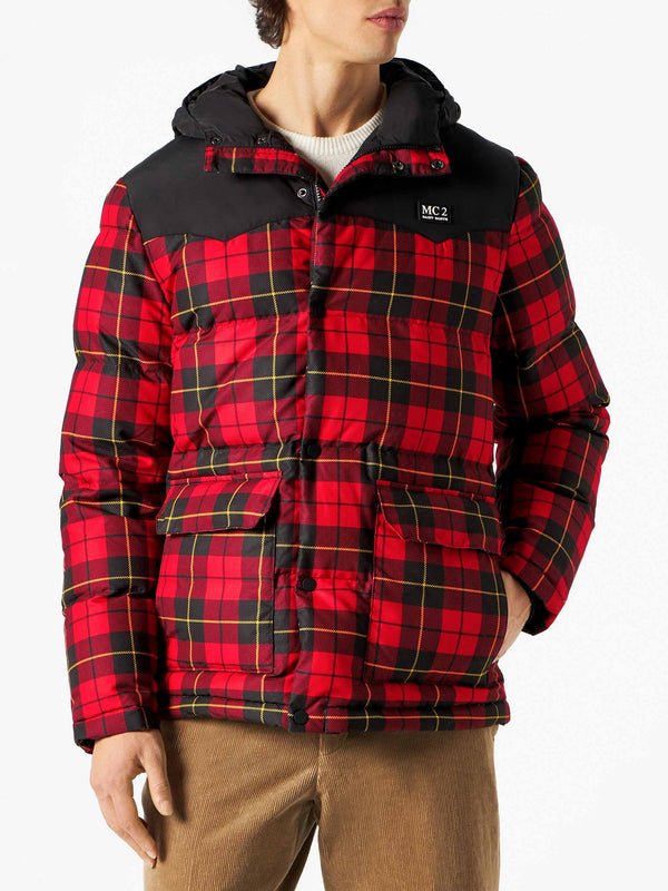 Man hooded down jacket Baxter with tartan print