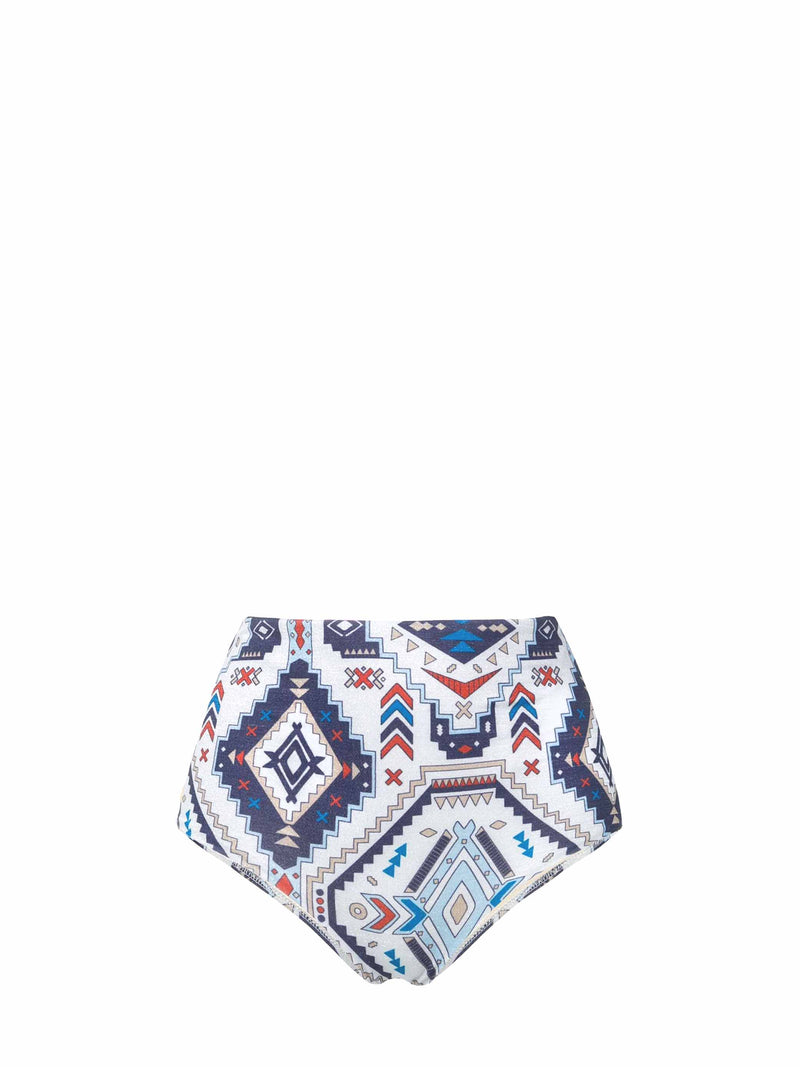 Woman high waist swim briefs with ethnic print